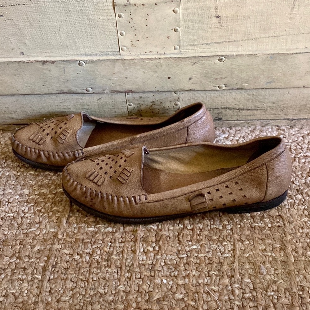 ECHTES LEGER OBERMATERIAL 100% LEATHER DISTRESSED MOCCASIN FLAT VINTAGE LOAFERS